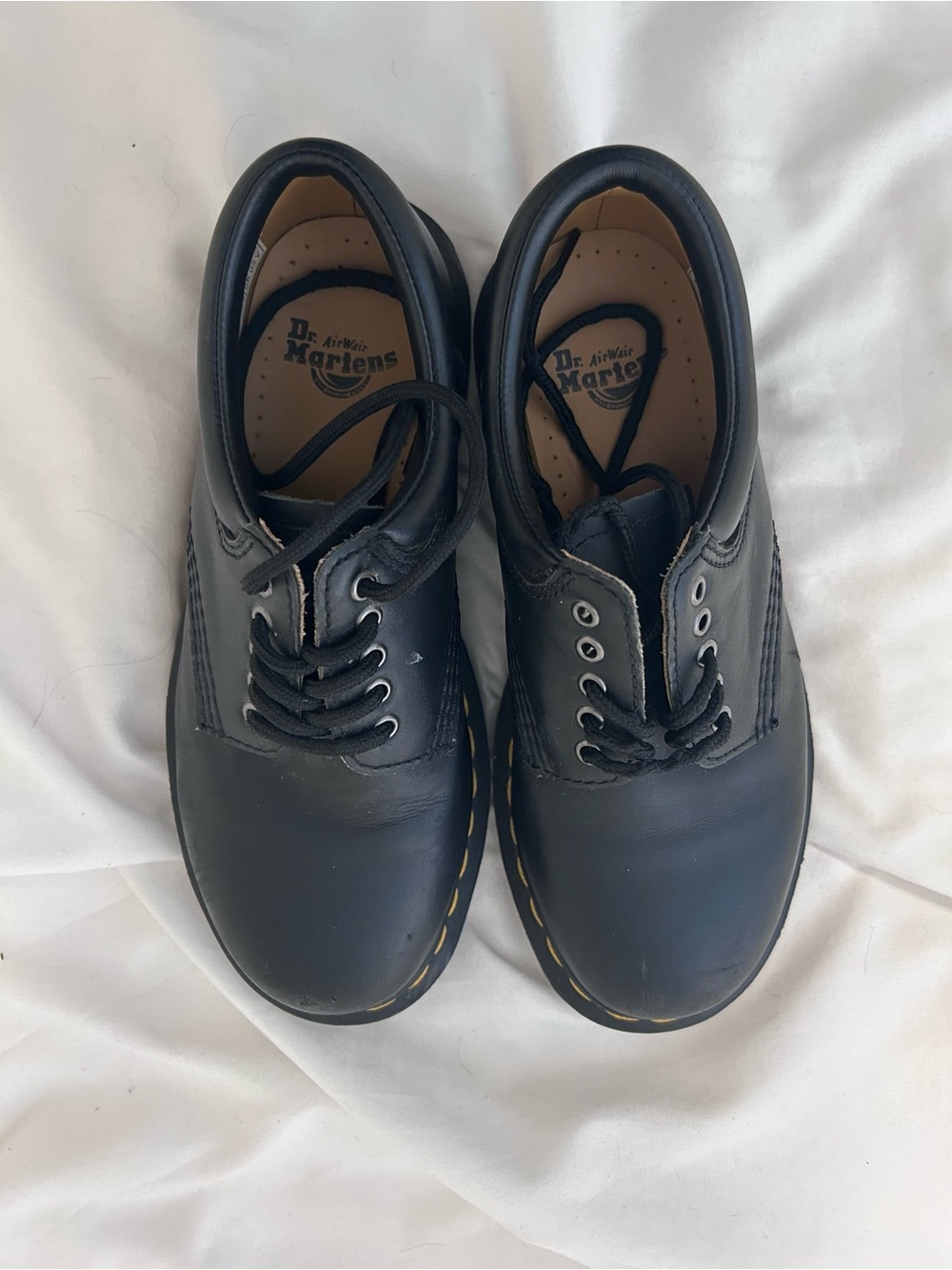 Dr. Martens Women's Black Leather Oxford Shoes with Yellow Stitching